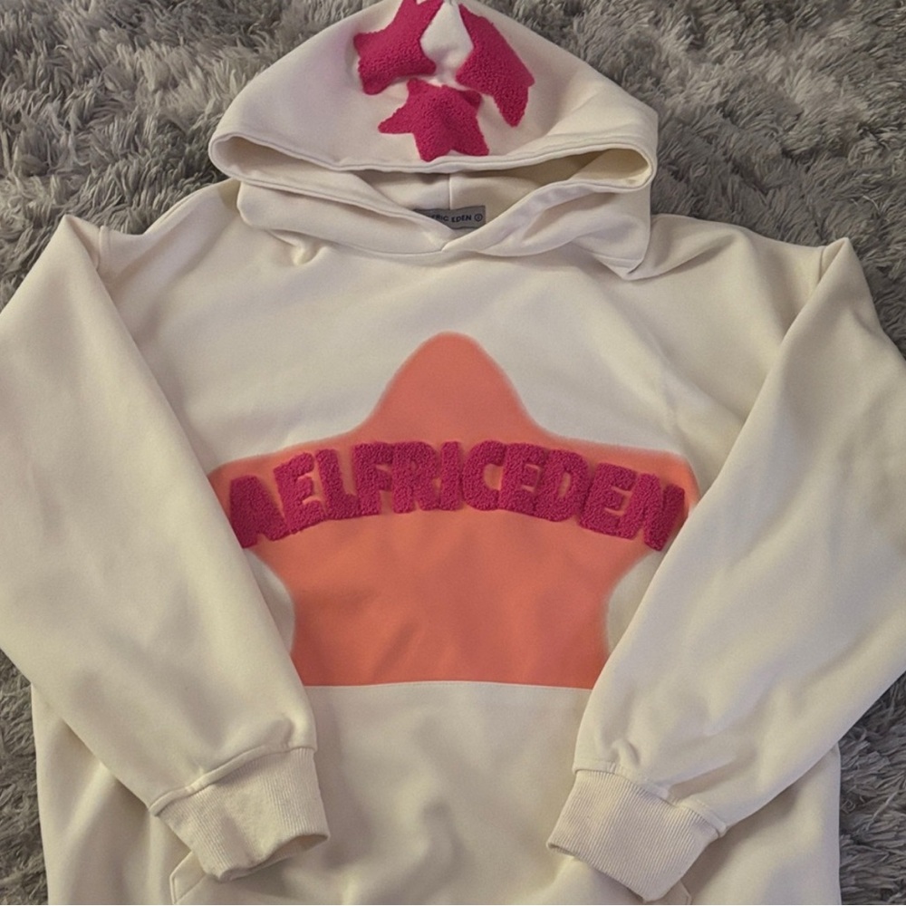 Aelfriceden Cream and Pink Graphic Hoodie